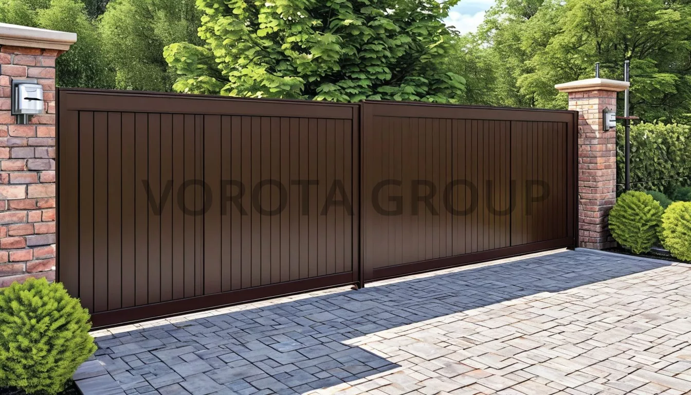 Откатные ворота Doorhan на кирпичных столбах 1700х3100